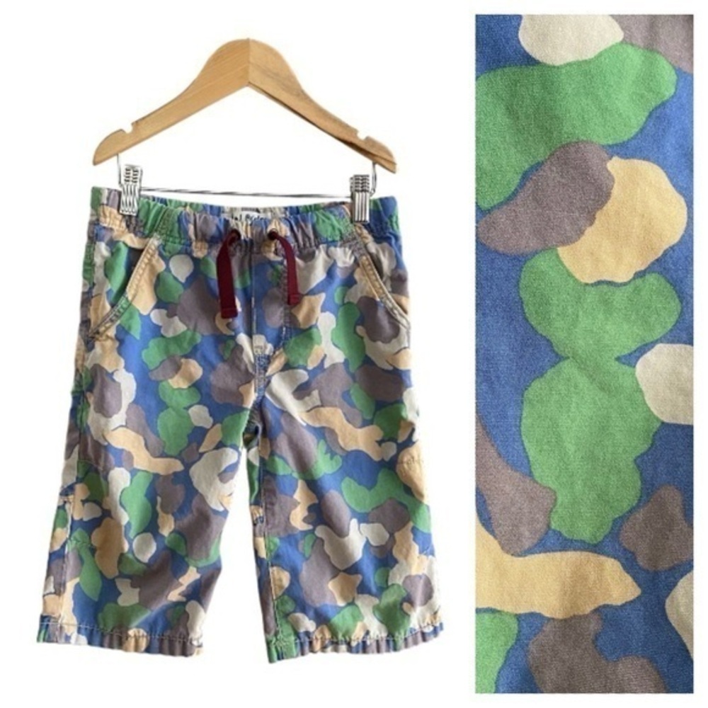 Mini Boden Blue Green Yellow Camouflage Print Pull On Shorts
